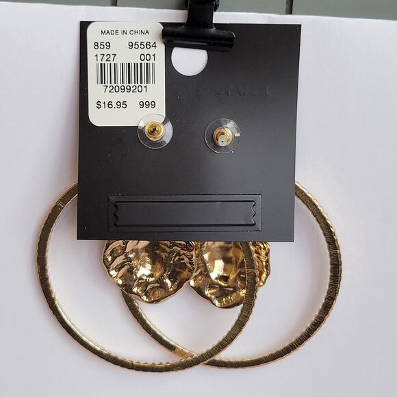 3" Hoop Earrings Gold Large Lion Head Medallion Statement Jewelry , Gift Bag - Picture 9 of 10